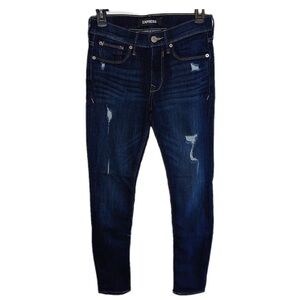 Express Dark Wash Ripped Mid Rise Legging